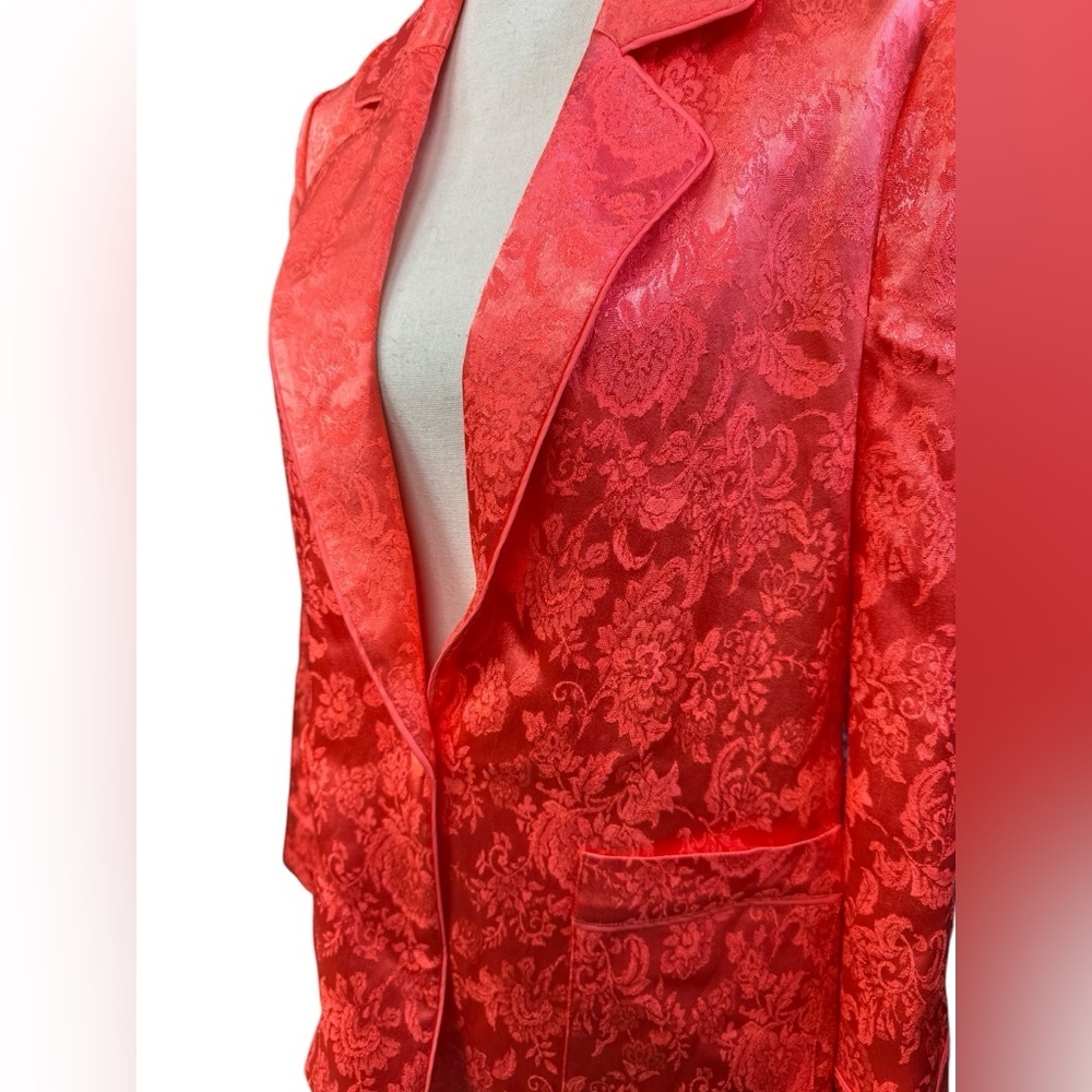 Alice And Olivia Bright Coral Shanda Satin Jacquard Blazer - Picture 5 of 7